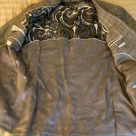 Joseph Abboud Mens Lined Linen Blazer.  Brown /Tan Windowpane Print. Size 44 L. - Picture 6 of 9